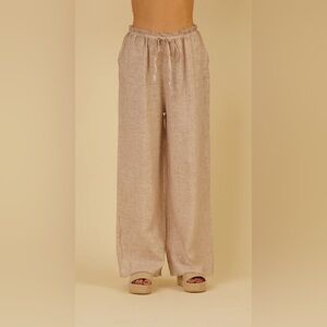 Women's Linen Beige Wide-Leg Pants Sz M